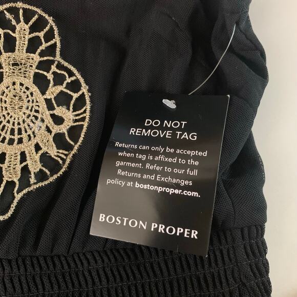 BOSTON PROPER Dress NWT‎ XLarge V-Neckline Smocked High Low Metallic Lace Inset - Picture 13 of 16